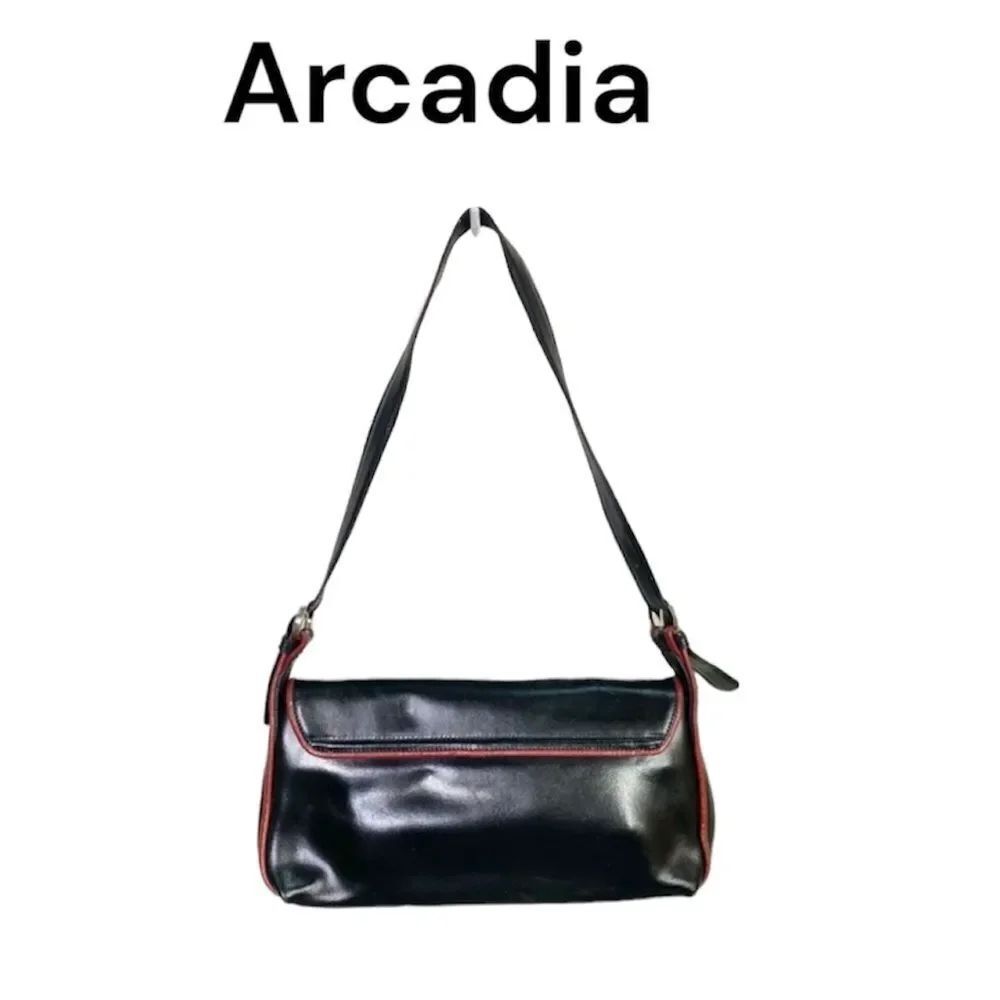 Arcadia  Y2K Italian Leather Black Red Trim Small Evening Shoulder Bag Purse